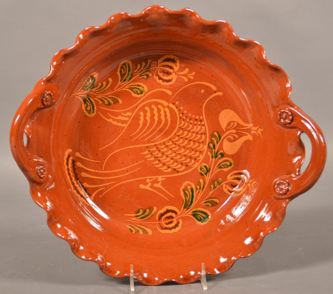 Foltz Redware 1989 Handled Bowl. (1 of 2)