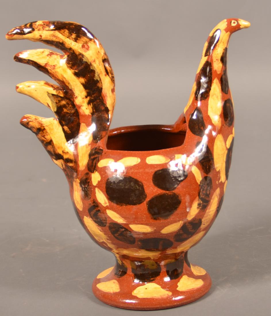Susan Campbell Redware 1997 Rooster Figural Bulb Vase. (1 of 4)