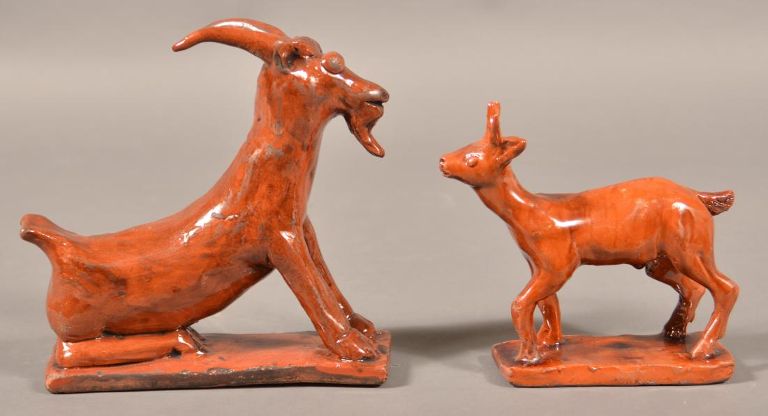 Two Turtle Creek Redware Hand Molded Figures. (1 of 3)
