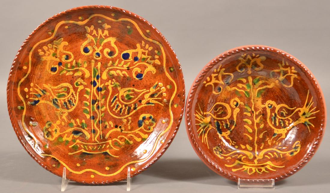 Two Pieces of Foltz Redware with Bird and Tulip. (1 of 2)