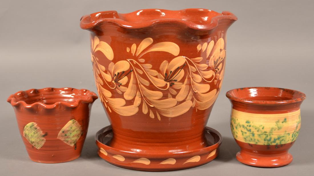 Three Jeff White Redware Planters. (1 of 2)