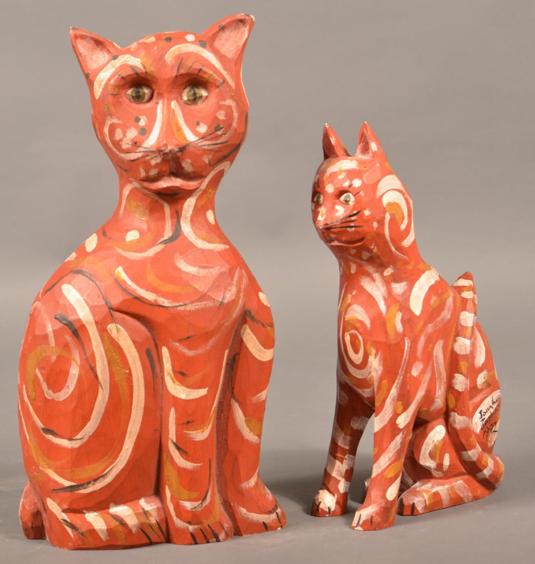 Pair of Jonathan Bastian Carved and Painted Cat (1 of 2)