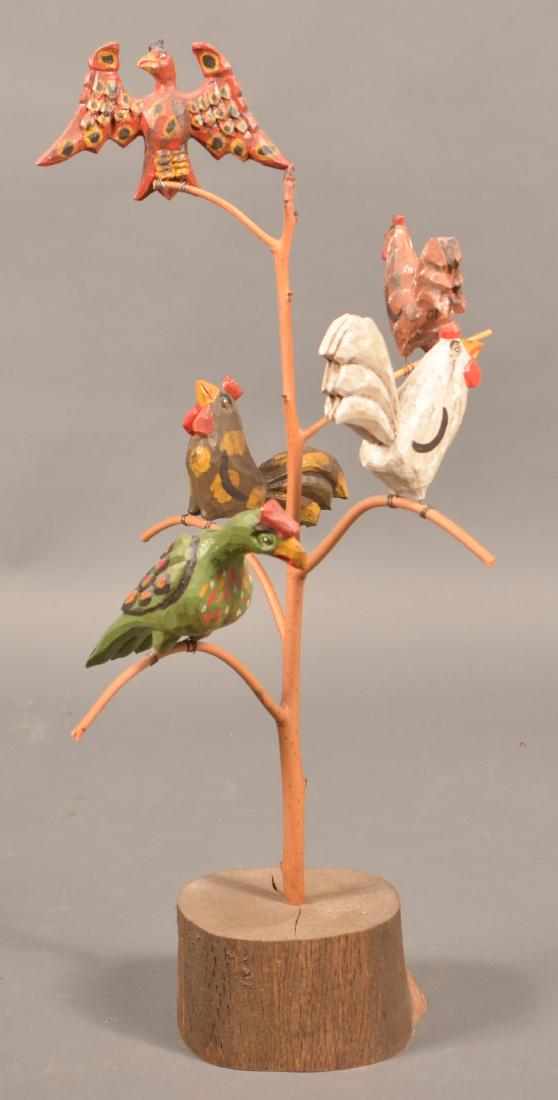 D&DS (Strawser) 1991 Carved and Painted Bird Tree. (1 of 3)