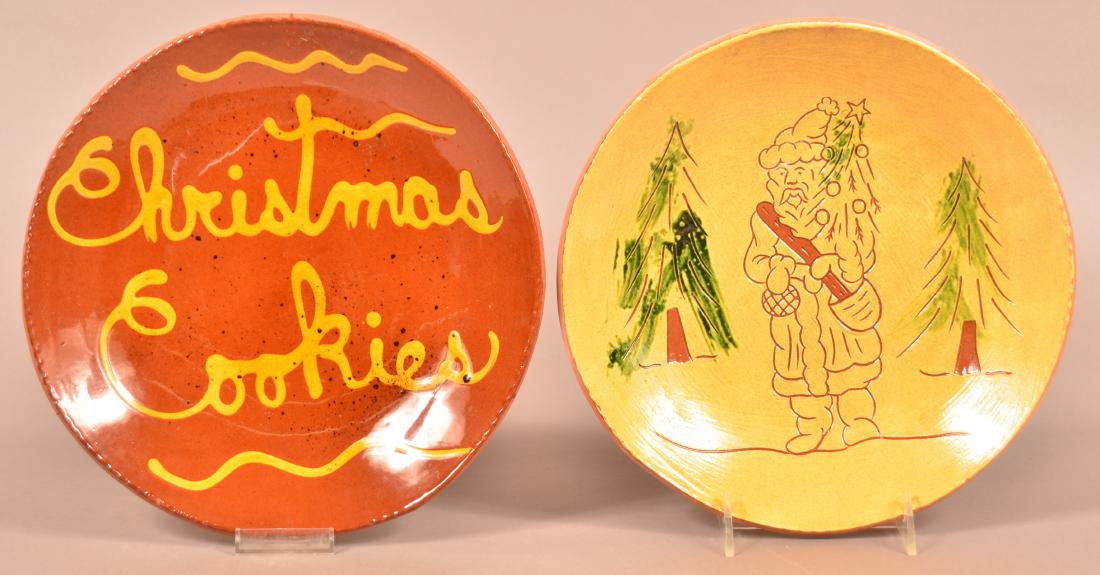 Two Breininger Redware Christmas Plates. (1 of 3)