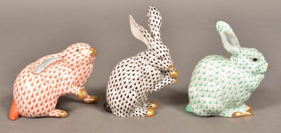 Three Herend Hungary Porcelain Rabbit Figurines. (1 of 2)