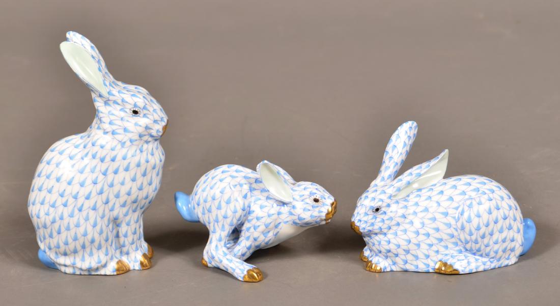 Three Herend Hungary Porcelain Rabbit Figurines. (1 of 2)