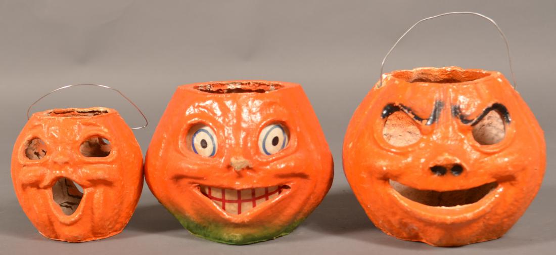 Three Antique/Vintage Paper Mache Jack-O-Lanterns. (1 of 2)