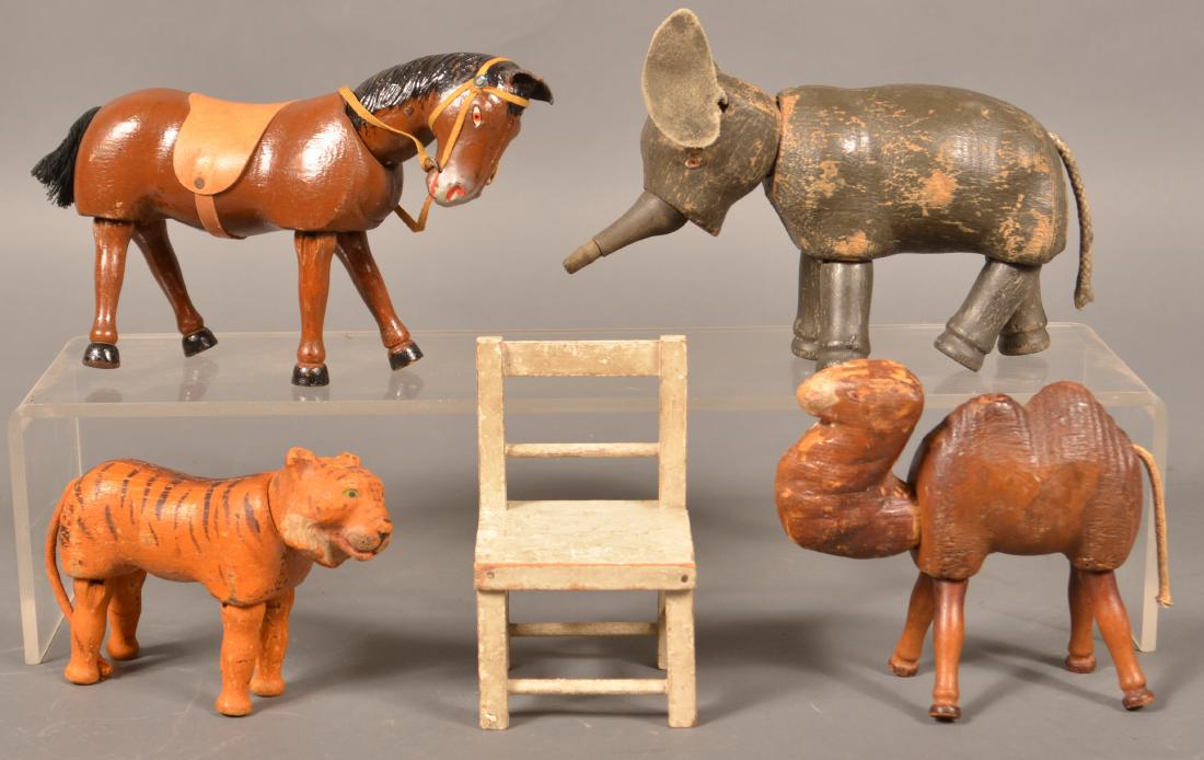 Four Schoenhut Animals and a Chair. (1 of 2)