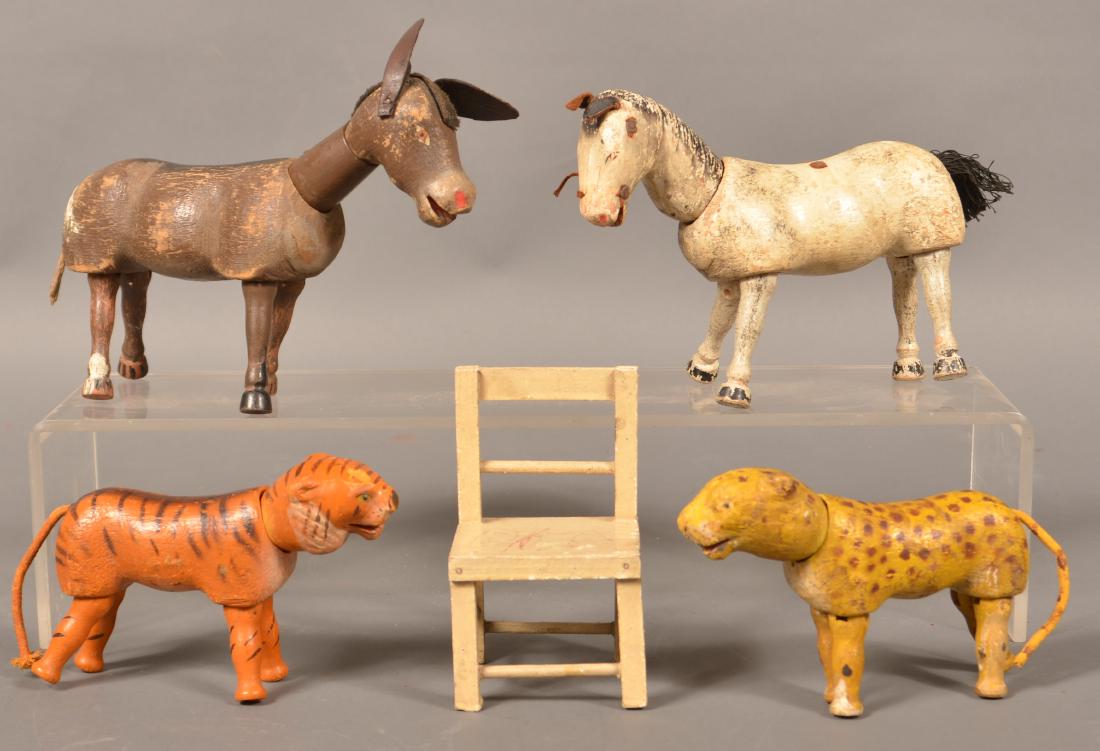 Four Schoenhut Animals and a Chair. (1 of 2)