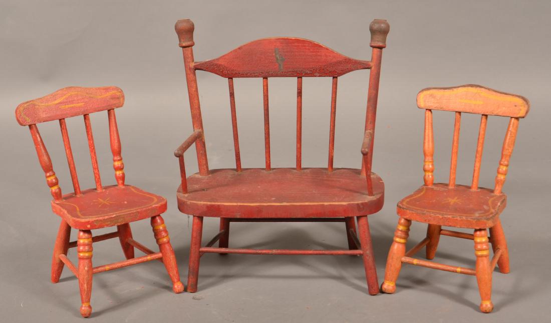 Three Paint Decorated Miniature Chairs. (1 of 2)
