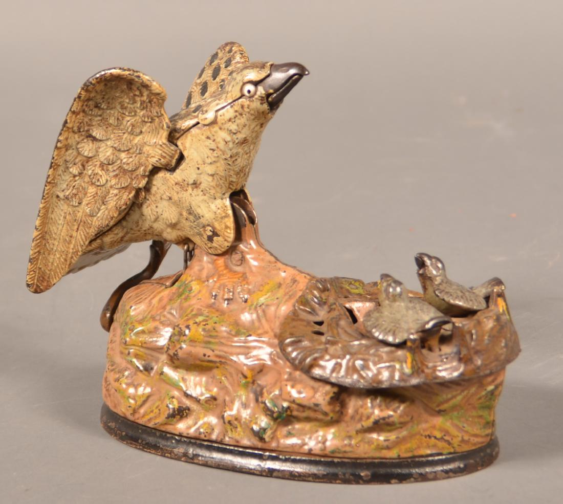 Cast Iron Eagle and Eaglets Mechanical Bank. (1 of 5)