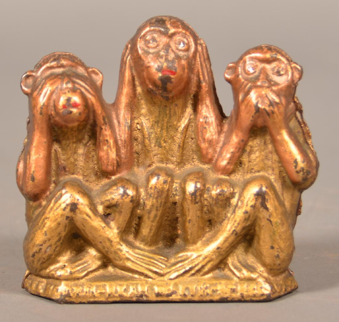 A.C. Williams Three Wise Monkeys Cast Iron Still Bank. (1 of 3)