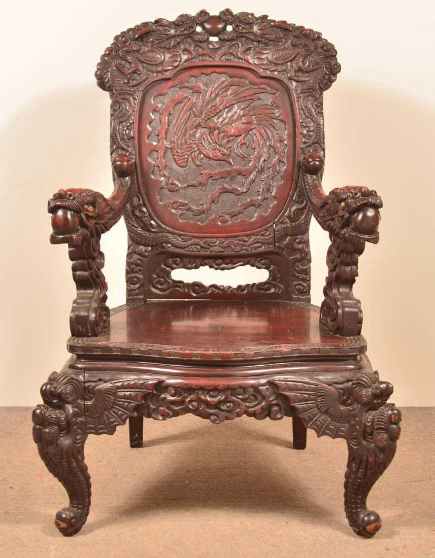 Antique Japanese Elaborately Carved Hardwood Armchair. (1 of 6)