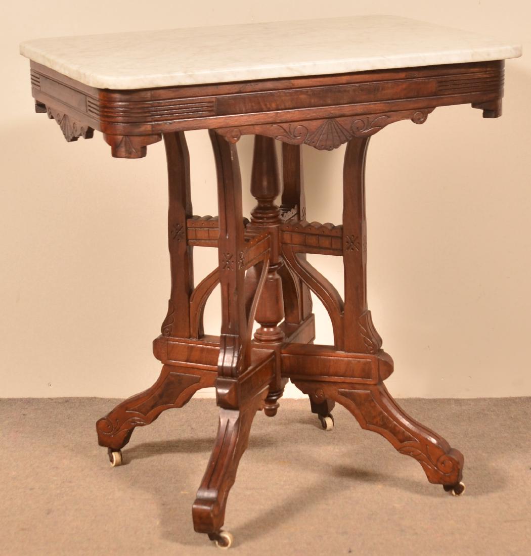 American Eastlake Victorian Walnut Marble Top Stand. (1 of 3)