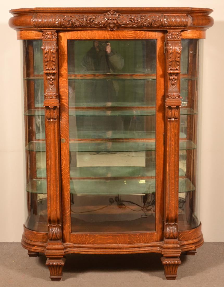 Ornately Carved Quarter Sawn Oak China Cabinet. (1 of 4)