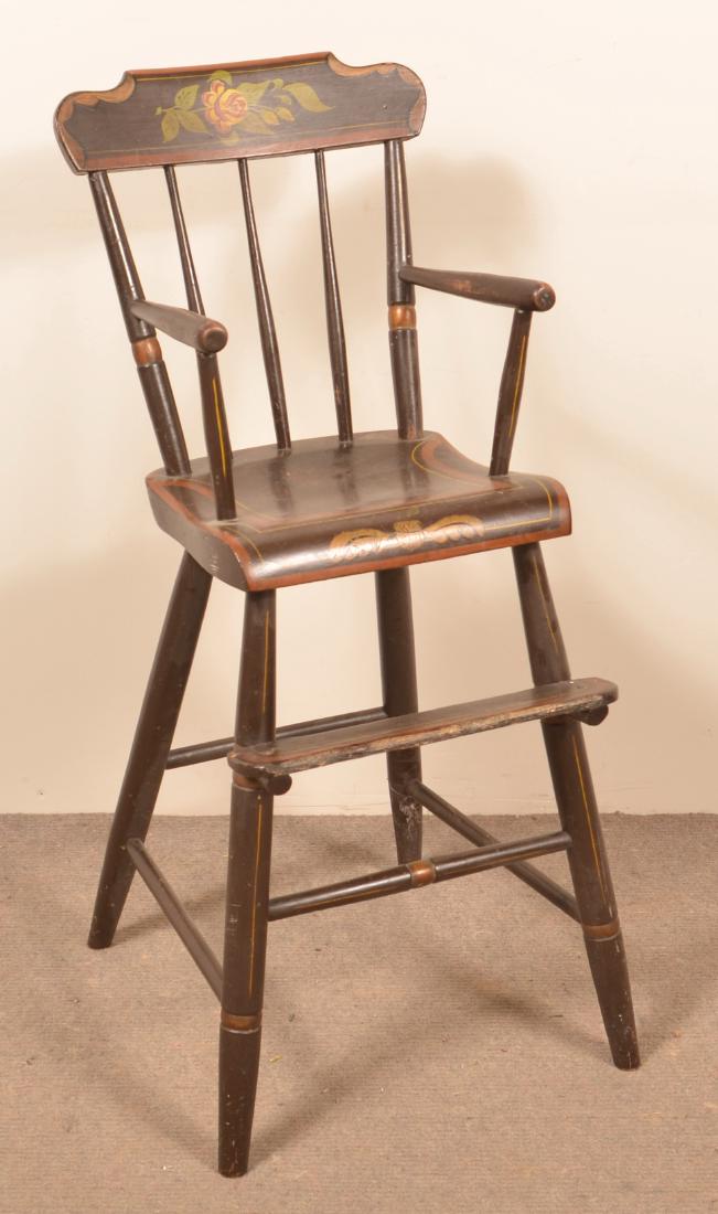 PA 19th Century Paint Decorated Spindle-back Highchair. (1 of 3)