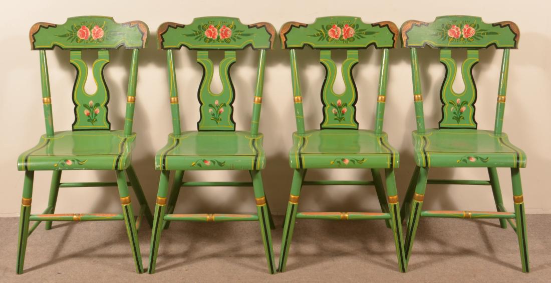Four Vintage Paint decorated boot-jack Back Sidechairs. (1 of 3)