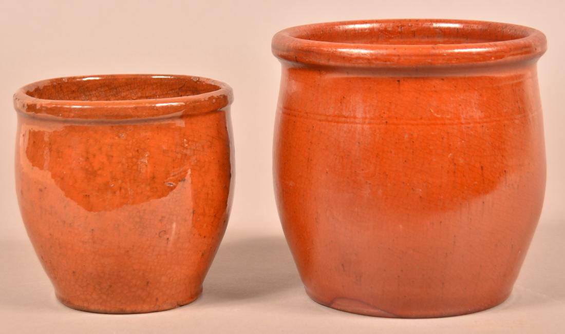 Two 19th Century Glazed Redware Storage Jars. (1 of 3)