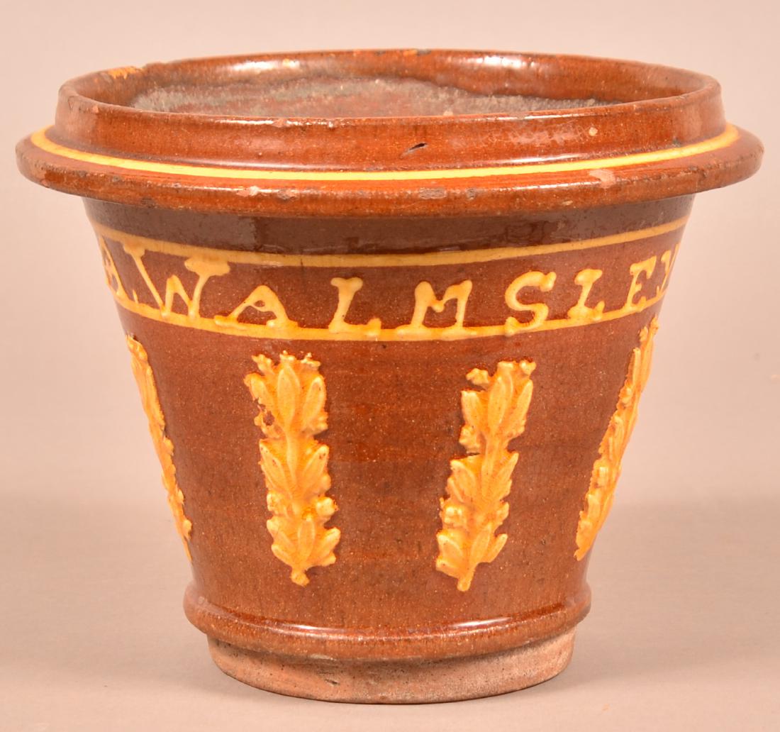 English Redware Flower Pot Signed A. Walmsley, 1874. (1 of 6)