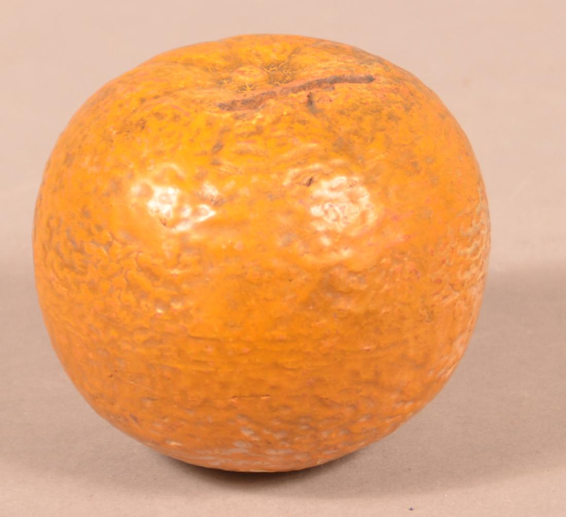 Antique Cold Painted Redware Orange Form Still Bank. (1 of 3)