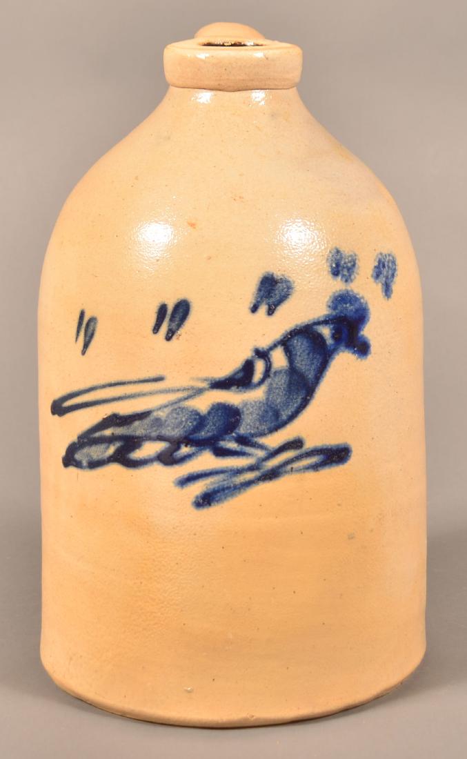 Unsigned One Gallon Stoneware Jug with Bird Decoration. (1 of 3)