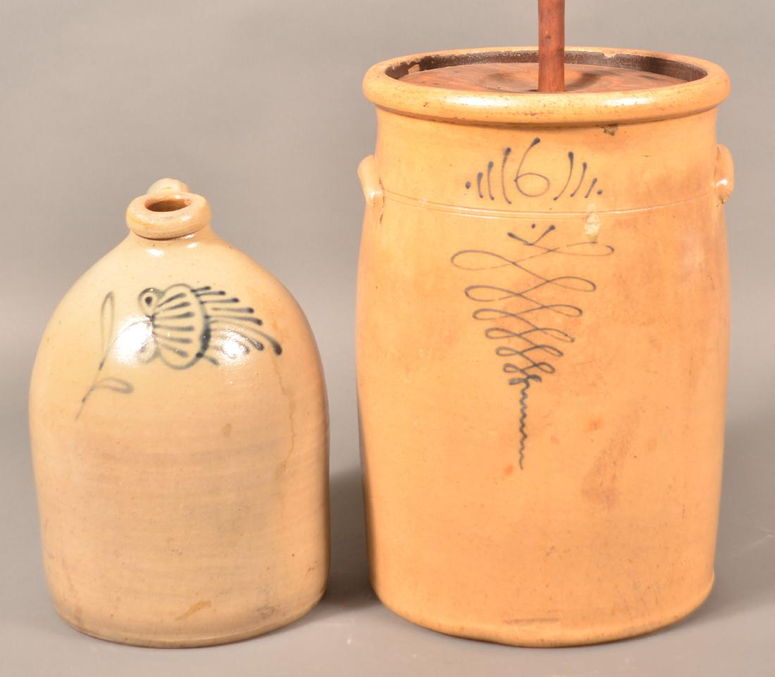 Two Pieces of Unsigned Cobalt Blue Decorated Stoneware. (1 of 5)