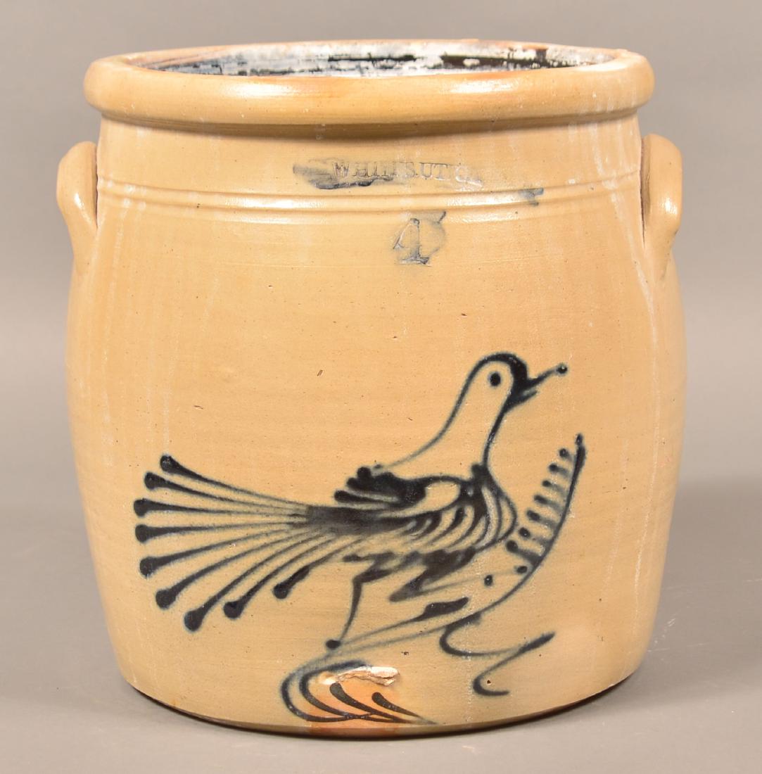 Whites, Utica, NY Four Gallon Stoneware Crock. (1 of 3)