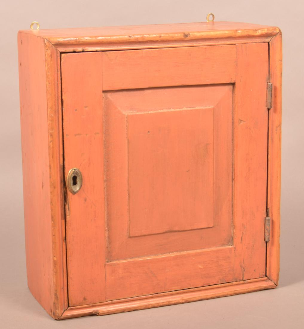 19th Century Salmon Painted Wood Hanging Cabinet. (1 of 5)