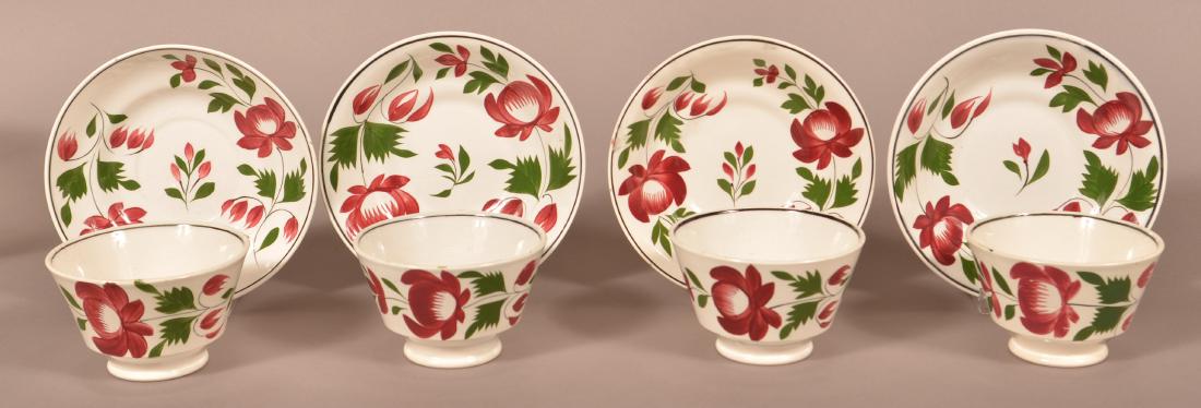 Four Staffordshire Early Adams Rose Cups and Saucers. (1 of 1)