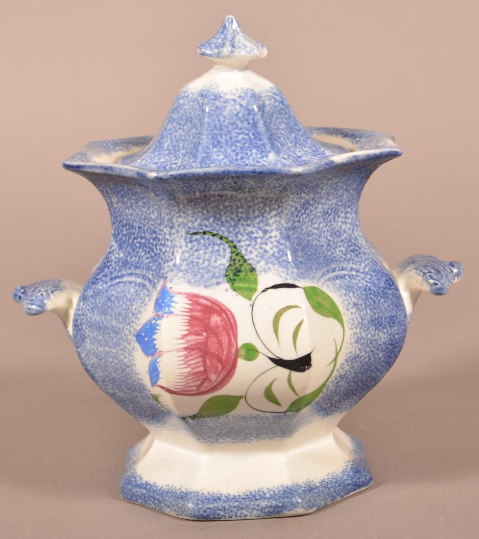 Blue Spatter Tulip Pattern Ironstone Covered Sugar (1 of 2)