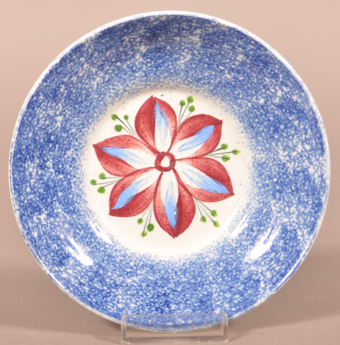 Blue Spatter Dahlia Pattern China Saucer. (1 of 1)