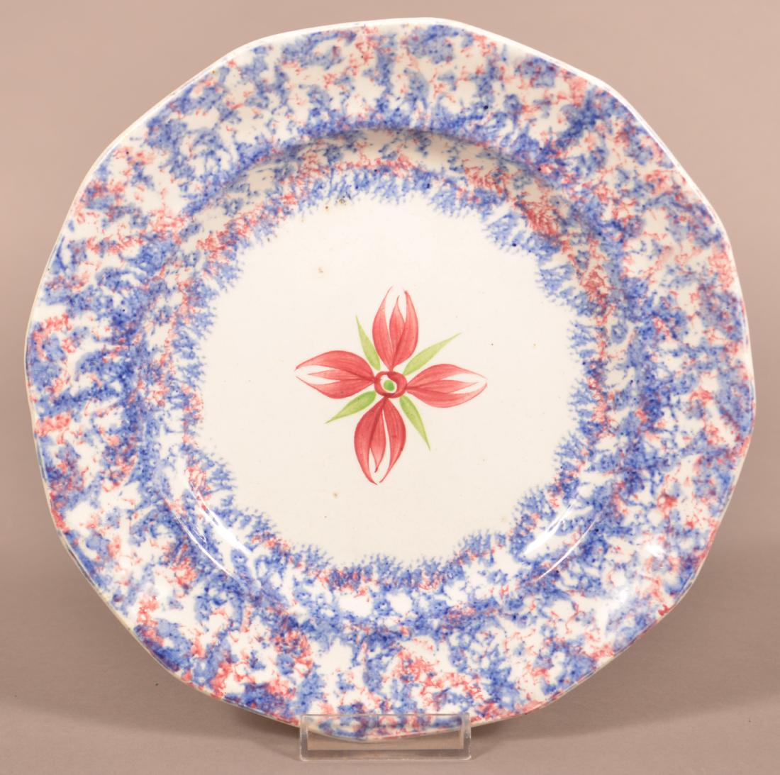 Red and Blue Sponge Cluster of Buds Ironstone Plate. (1 of 2)
