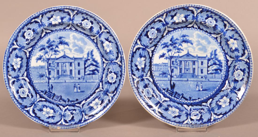Two Blue Staffordshire "Library Philadelphia" China (1 of 2)