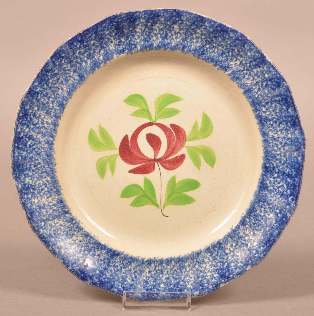 Blue Spatter Adams Rose Pattern Ironstone China Plate. (1 of 2)