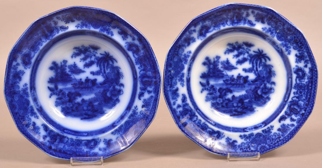 Two Flow Blue Tonquin Pattern Ironstone Soup Plates. (1 of 2)