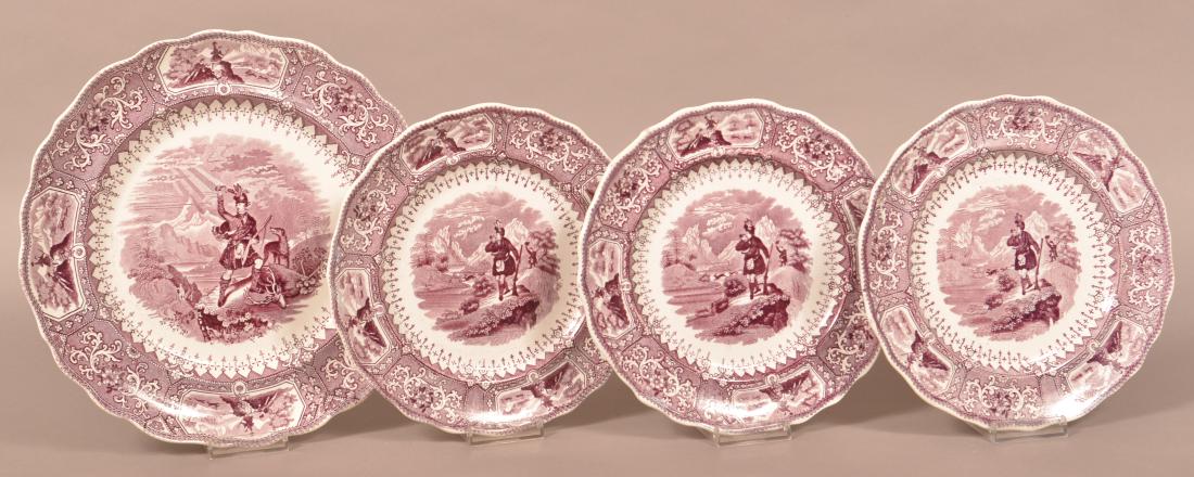 Four Staffordshire Purple Transfer Caledonia Pattern (1 of 2)