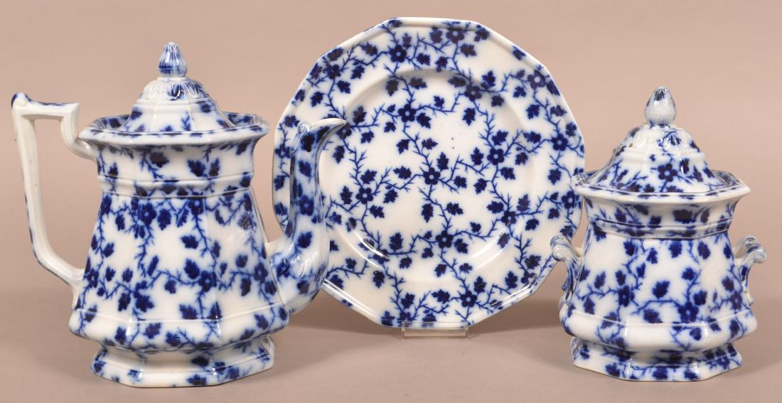 Three Pieces of Flow Blue Floral Pattern Ironstone (1 of 3)