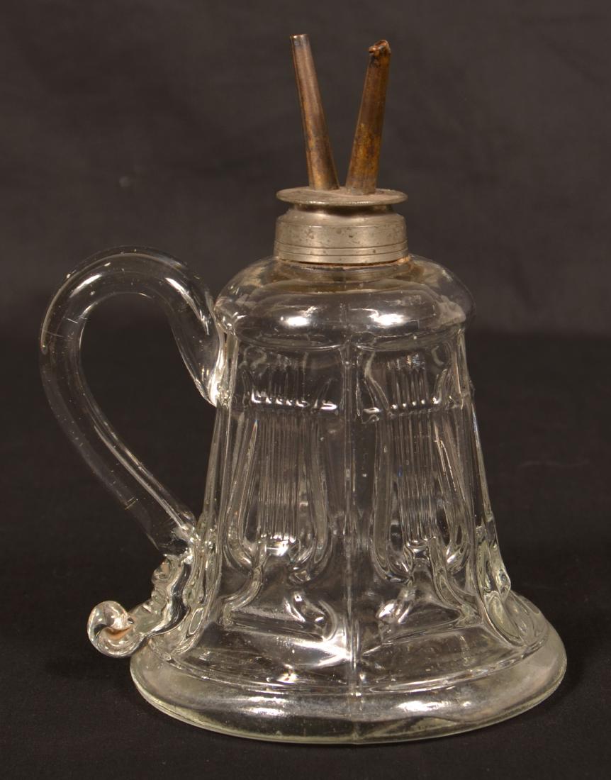 Blown-Mold Colorless Glass Lyre/Harp Hand Lamp. (1 of 4)