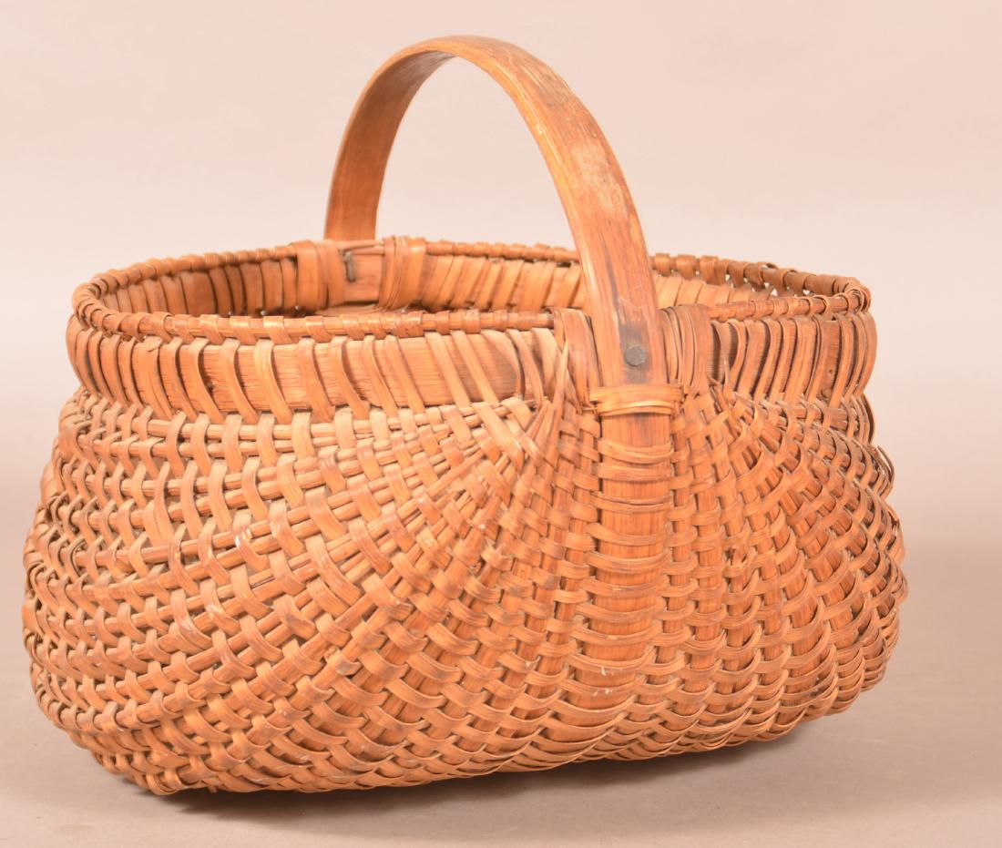 Antique Woven Oak Splint Market Basket. (1 of 2)