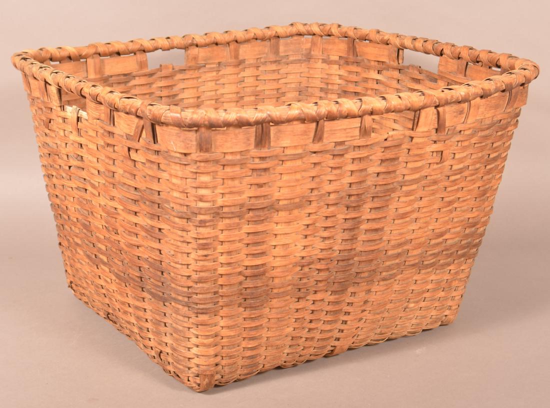 Antique Square Form Woven Oak Splint Storage Basket. (1 of 3)