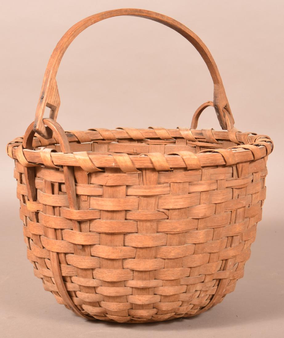 Antique Woven Oak Splint Swing Handle Field Basket