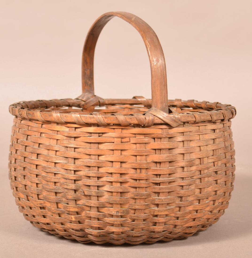Antique Woven Oak Splint Circular Market Basket. (1 of 2)