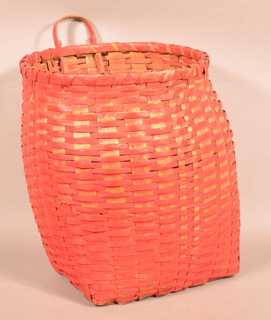 Antique Red Painted Splint Pack Basket. (1 of 3)