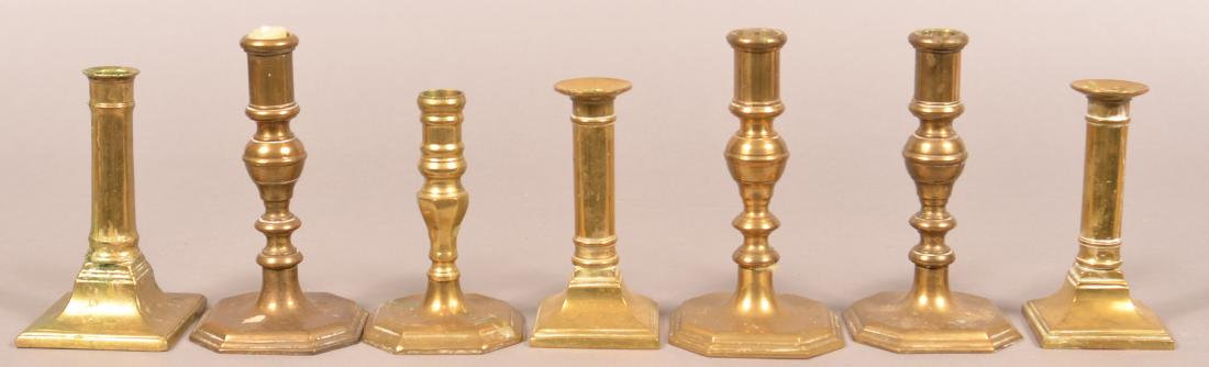 Seven Antique Brass Candlesticks. (1 of 2)
