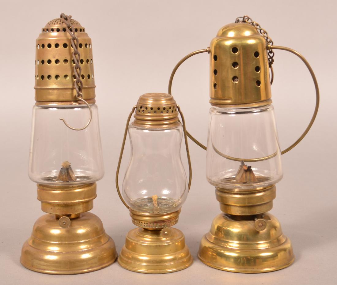Three Antique Brass Skater's Lanterns. (1 of 2)