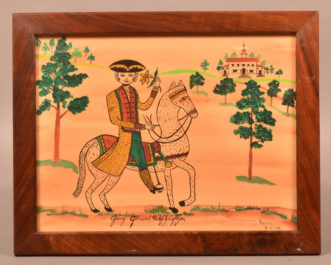 Verna Seagreaves Folk Art Watercolor on Paper. (1 of 3)