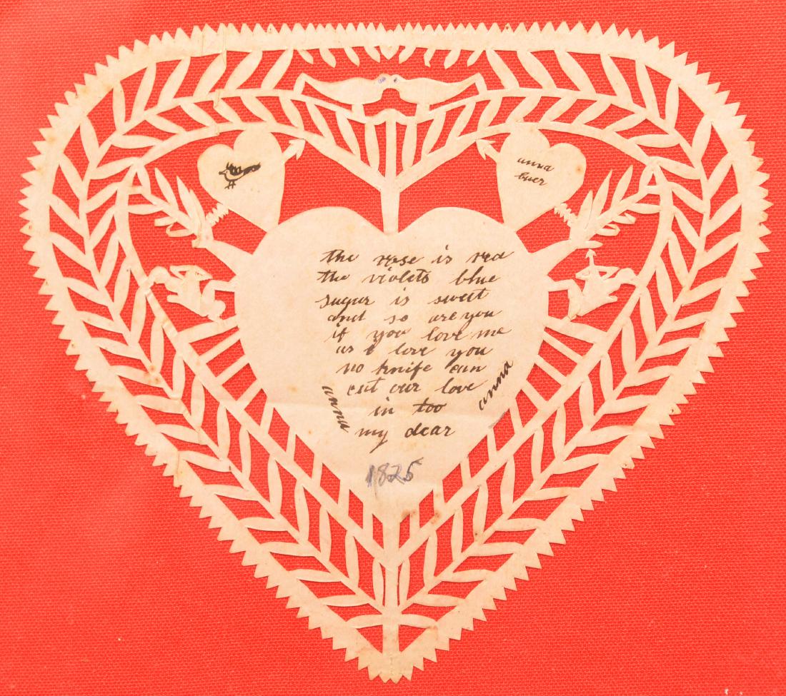 PA Early 19th Century Valentine Scharenschnite. (1 of 3)
