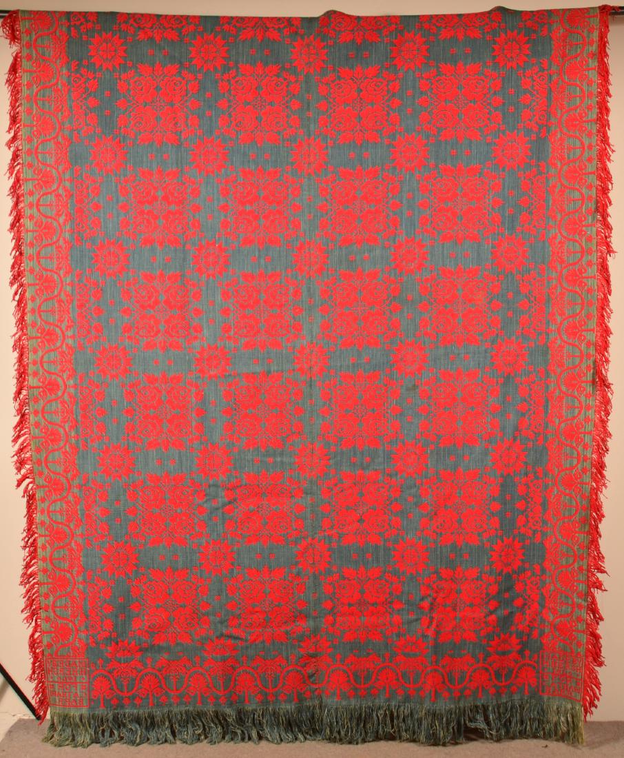 H. Hersh 1840 Two Color Woven Two Part Coverlet. (1 of 5)
