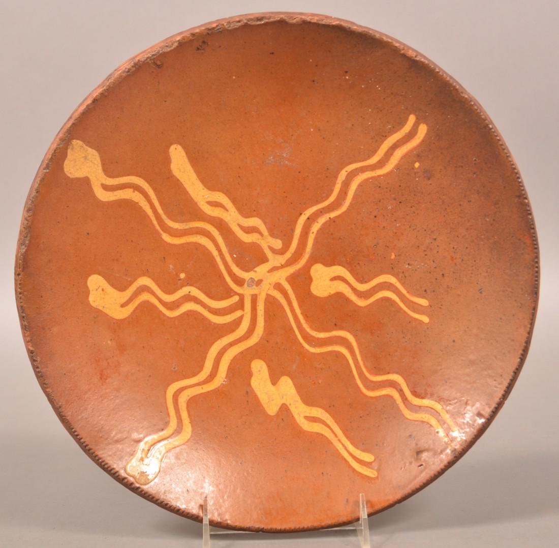 19th Century Redware Slip Decorated Plate. (1 of 2)