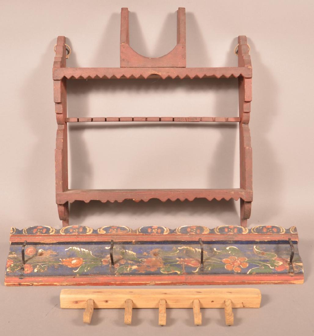 Three Various Antique Wood Wall Racks. (1 of 2)